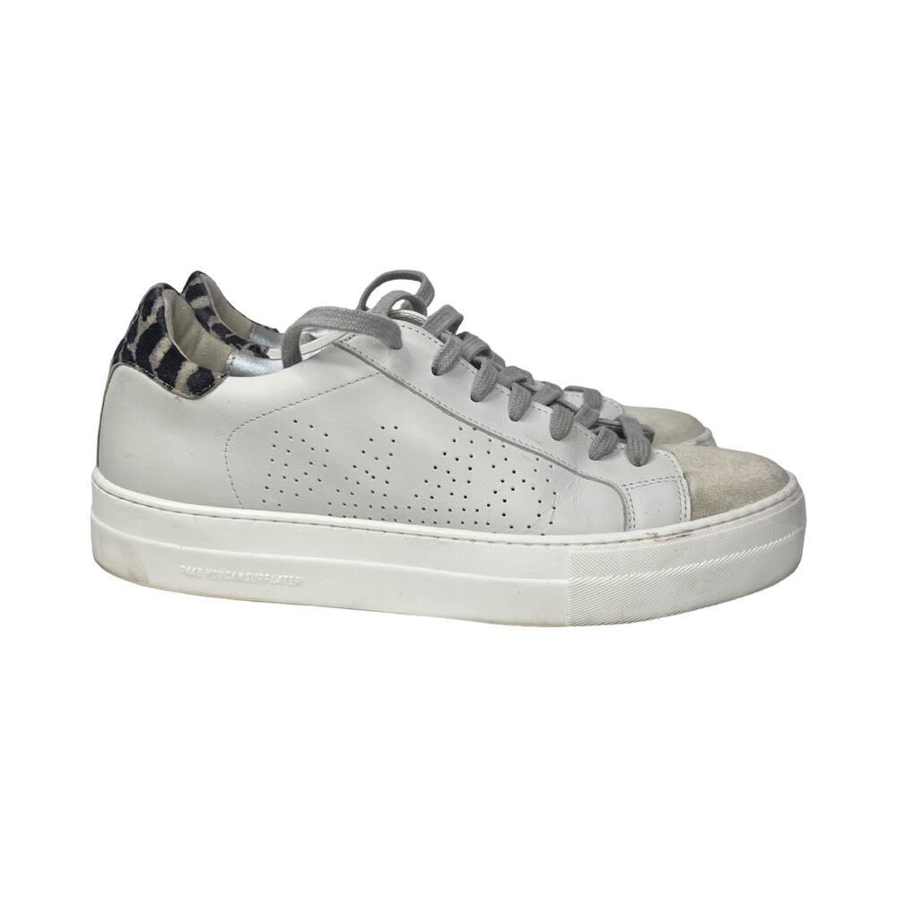 P448 Thea Platform Sneakers White Leather Leopard Heel EU 41 US 10 - Picture 5 of 10